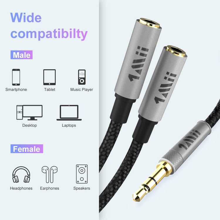 1Mii 3.5MM Hím - 2X Női Audió Kábel, 1 Ft, 0.3 M Méter Aux Sztereó Kábel Autó/Ház Hifi-hoz - Outlet24