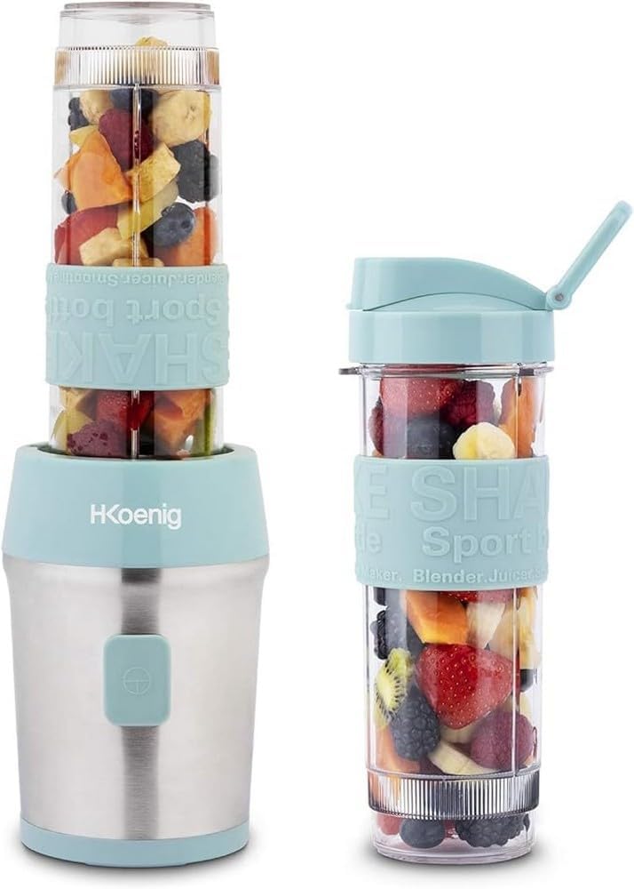 H.Koenig SMOO16 Kompakt Smoothie Készítő - 300W, BPA-mentes, 570ml, Pasztell Kék - Image 1