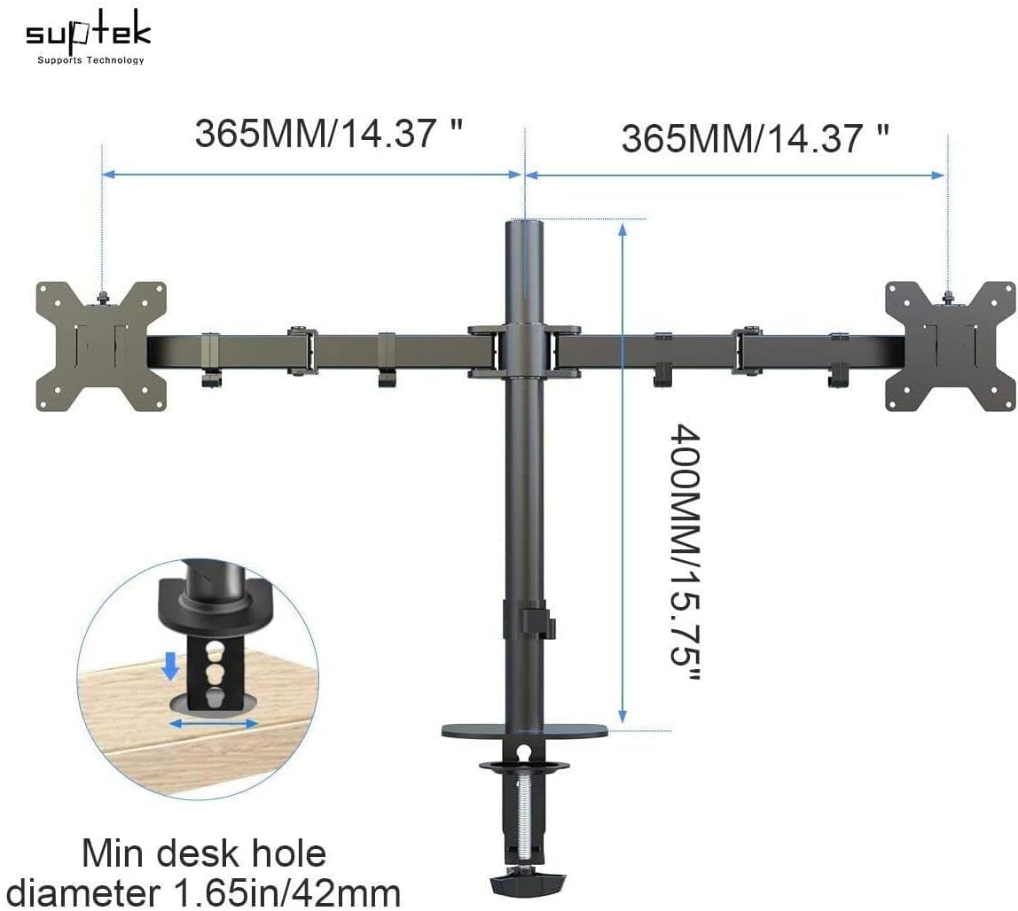 Kettős monitorkar 13-27" LCD/LED képernyőkhöz, 360° forgatható, VESA 75/100 - Image 5