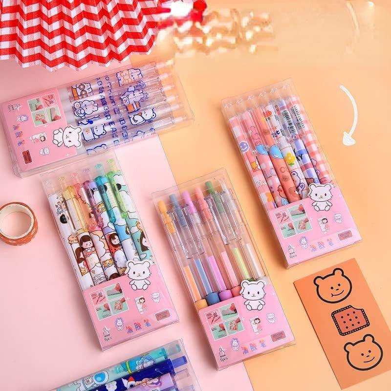 6 darabos Kawaii Rajzfilm Mintás Retraktálható Gél Tollak, Fekete Tinta, Iskolai Felszerelés - Outlet24