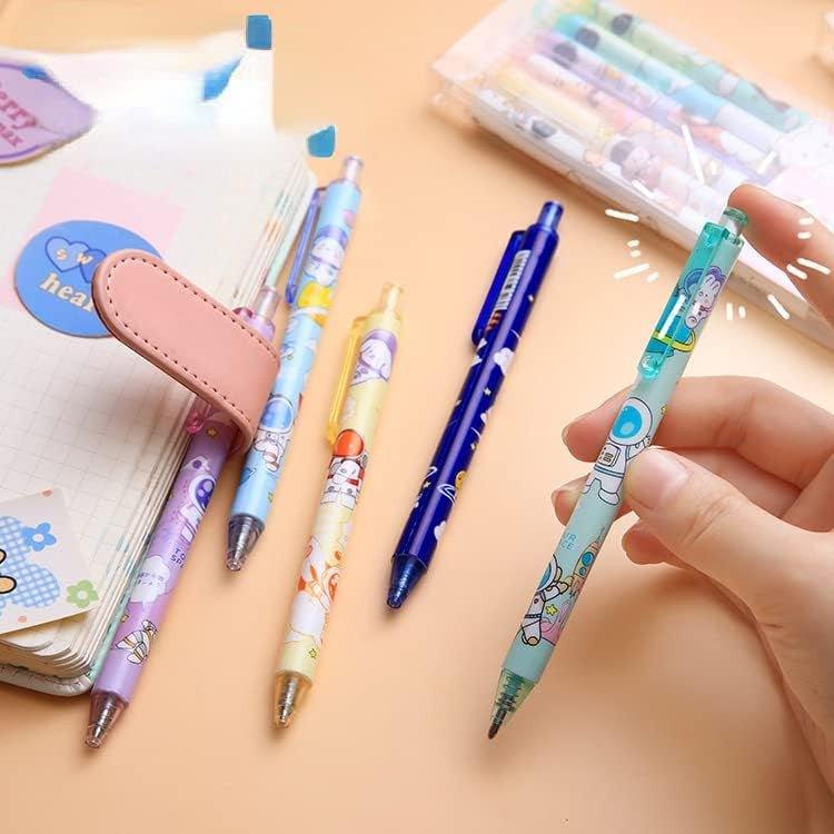 6 darabos Kawaii Rajzfilm Mintás Retraktálható Gél Tollak, Fekete Tinta, Iskolai Felszerelés - Outlet24