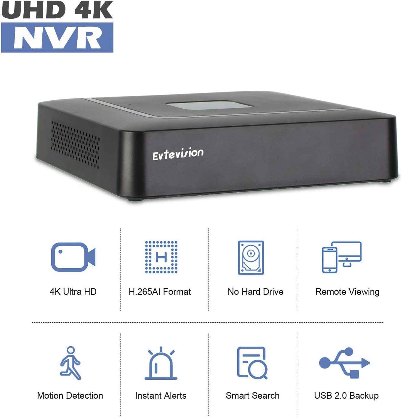 Evtevision 16 csatornás 4K NVR biztonsági kamera rögzítő, P2P felhő támogatással - Image 2