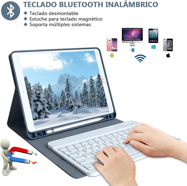 iPad 10.2 Bluetooth billentyűzetes tok - KBCASE spanyol kiosztású, levehető, 9./8./7. generációhoz - Image 5