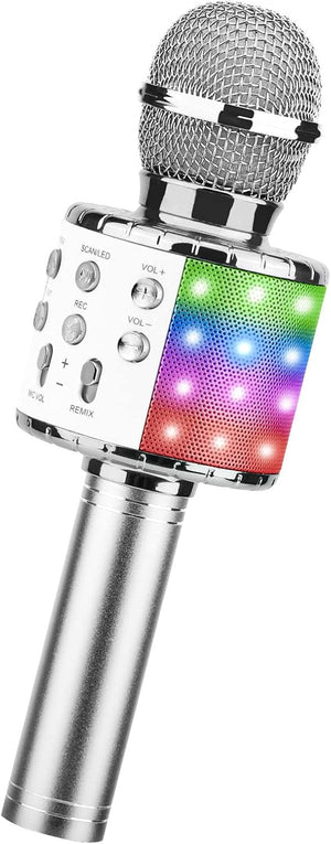 ShinePick Vezeték Nélküli Karaoke Mikrofon LED-del, Bluetooth, Android/iOS Kompatibilis - Ezüst - Image 1