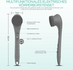 VOYOR elektromos hátsúroló kefe, vízálló, USB-tölthető, szürke - Image 7