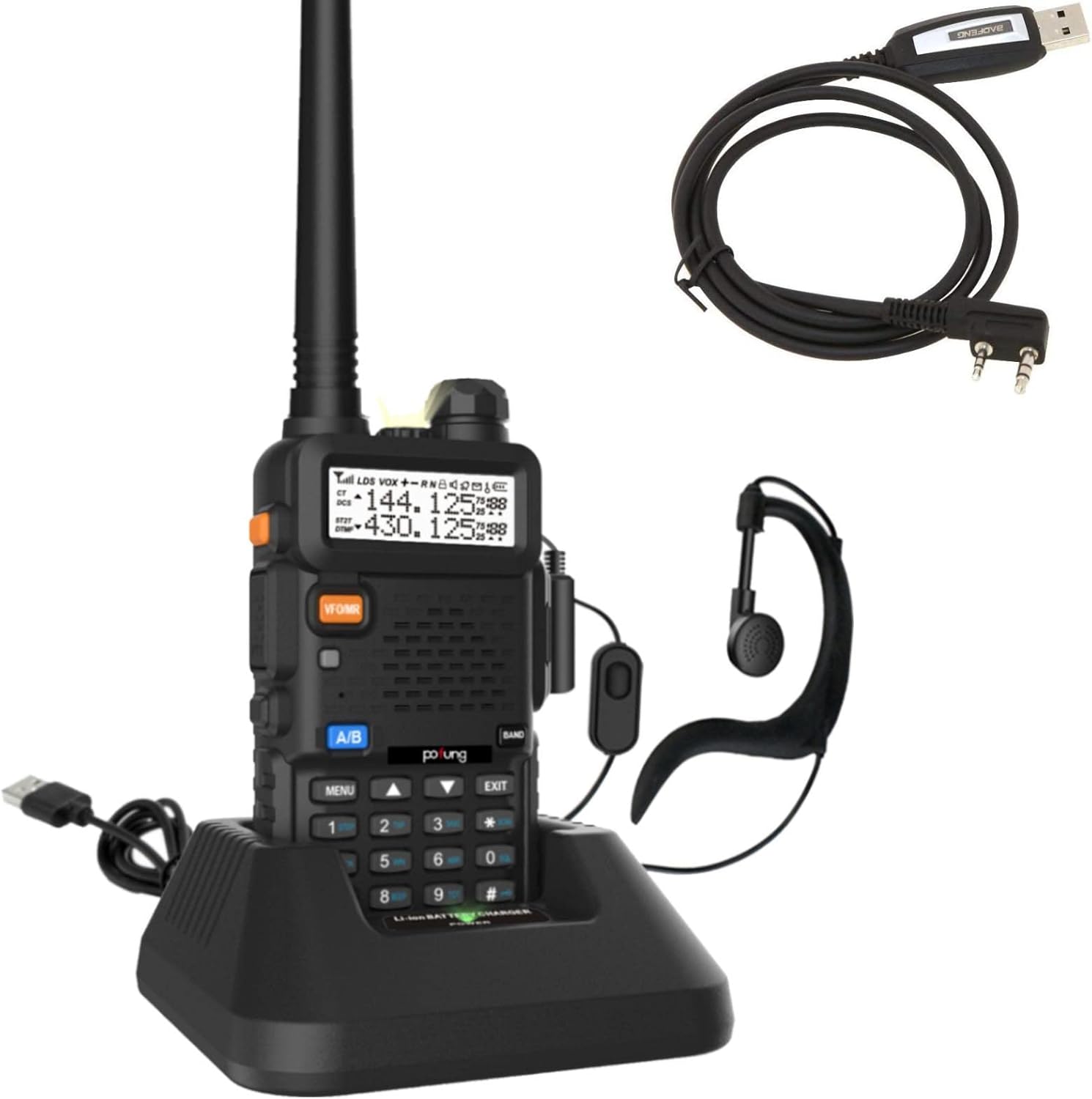 Pofung BF5RUV Kétsávos Walkie-Talkie VHF/UHF Amatőr Rádió USB Töltővel és Programozókábellel - Image 1