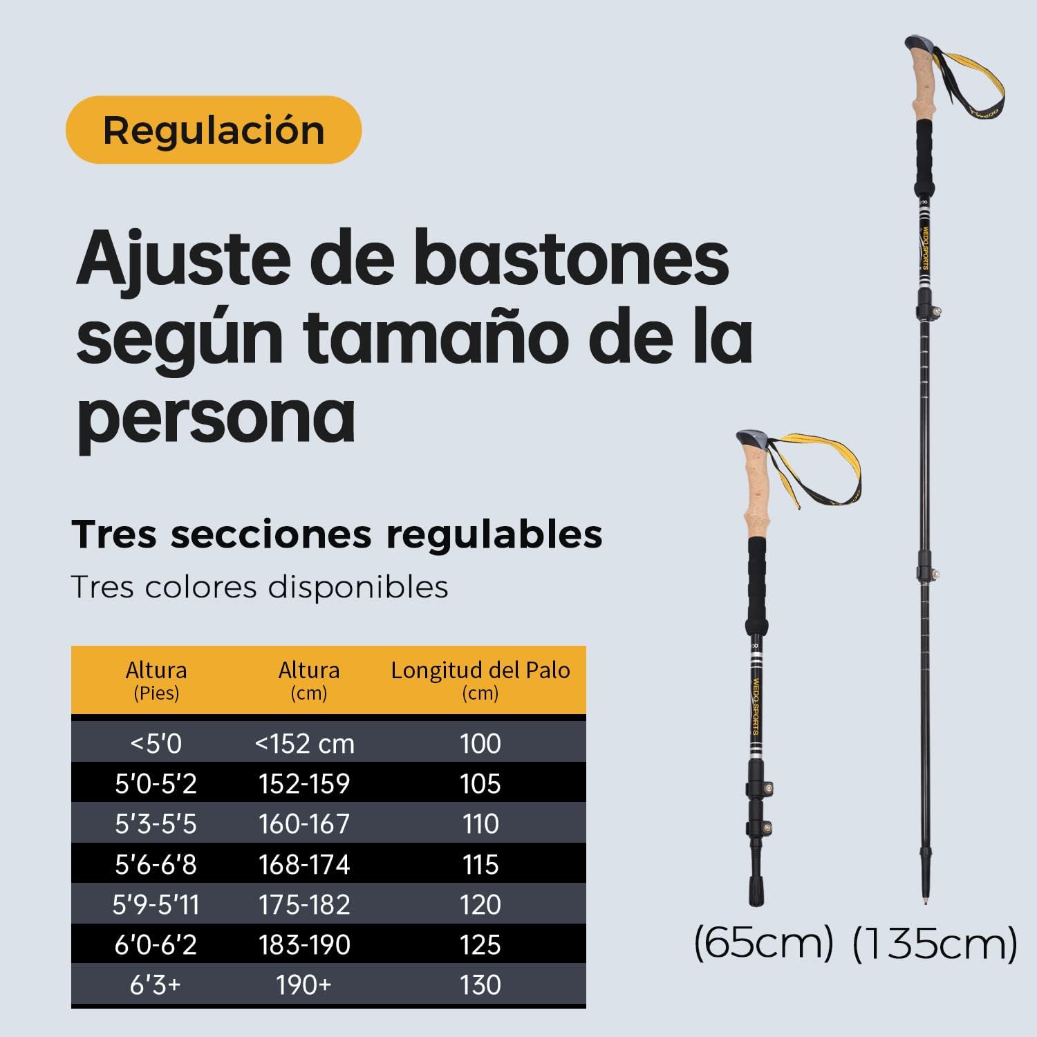 Wedo 3 részes alumínium túrabot 65-135cm, Nordic walking és Camino túrákhoz - Image 3