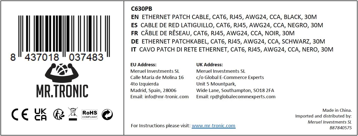 Mr. Tronic 30 méteres Cat6 UTP fekete Ethernet kábel, RJ45 csatlakozókkal - Image 10