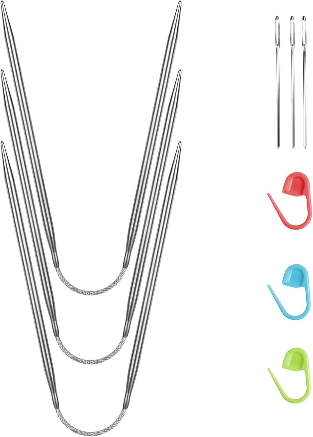 HOTUT 23 cm-es rozsdamentes acél körkötőtű készlet, 3 db-os, kiegészítőkkel - Image 1