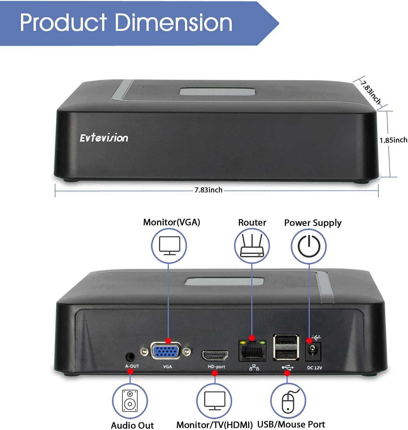 Evtevision 16 csatornás 4K NVR biztonsági kamera rögzítő, P2P felhő támogatással - Image 3