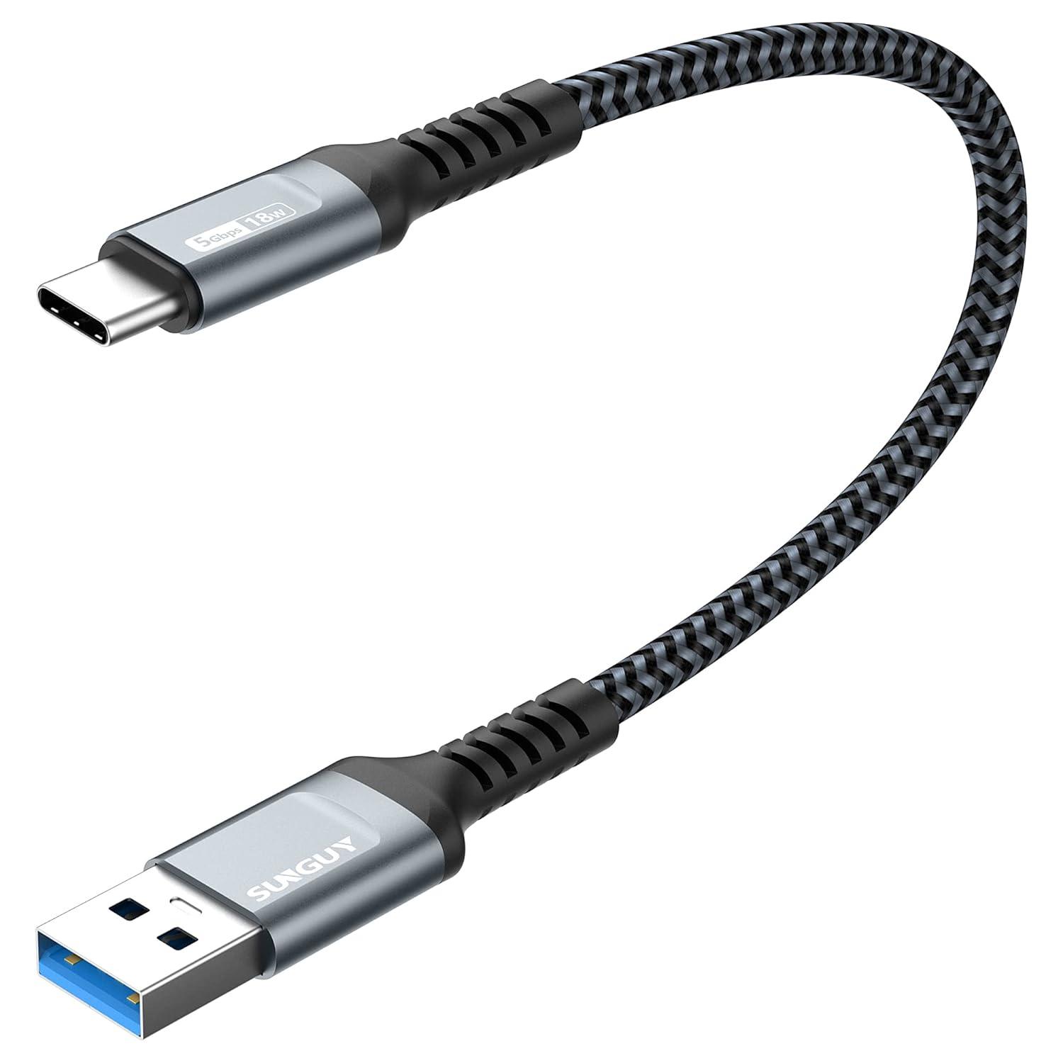 SUNGUY USB 3.0 - USB C Gyorstöltő Kábel, 0.3m, 5Gbps, Kompatibilis Több Eszközzel - Open Box - Outlet24