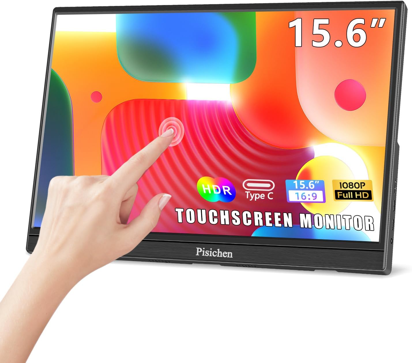 Pisichen 15,6" FHD érintőképernyős hordozható monitor HDMI/USB-C - PC, telefon, konzol - Image 1