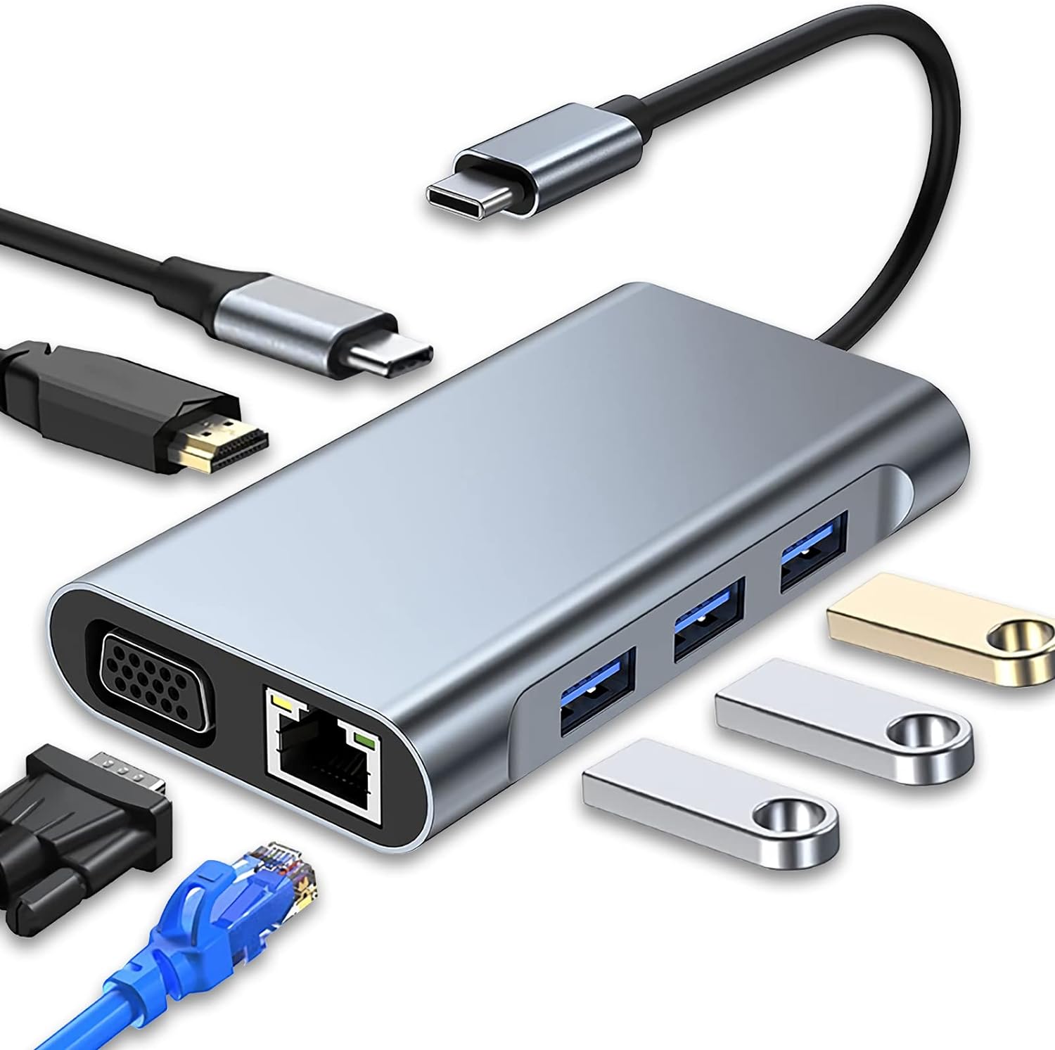 Macbook Pro & Air 7 az 1-ben USB-C Hub: 4K HDMI, VGA, Ethernet, 100W PD - Image 1