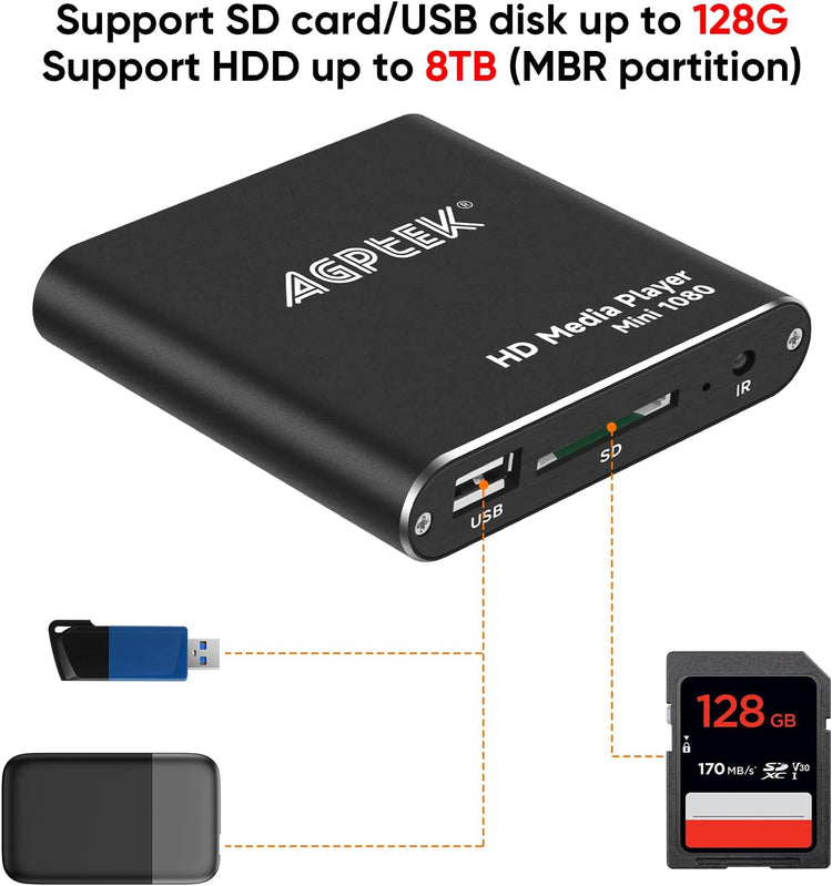 AGPTEK Mini Full HD Médialejátszó Távirányítóval - 1080P Felbontás, Többféle Audioformátum Támogatás - Image 8