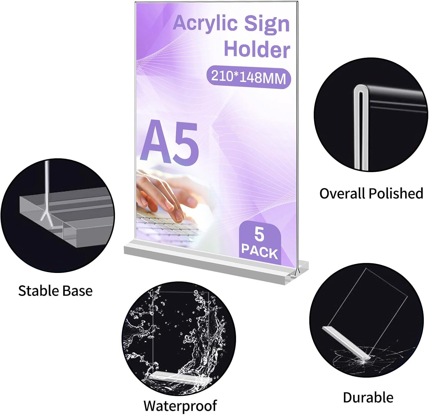 Átlátszó A5 akril asztali menütartó állvány - 5 db szett étterembe, irodába - Image 3