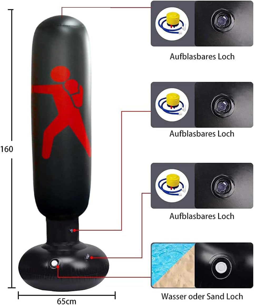 Felfújható 160 cm-es boxzsák gyerekeknek és felnőtteknek - Karate, taekwondo gyakorló állvány pumpával - Image 2