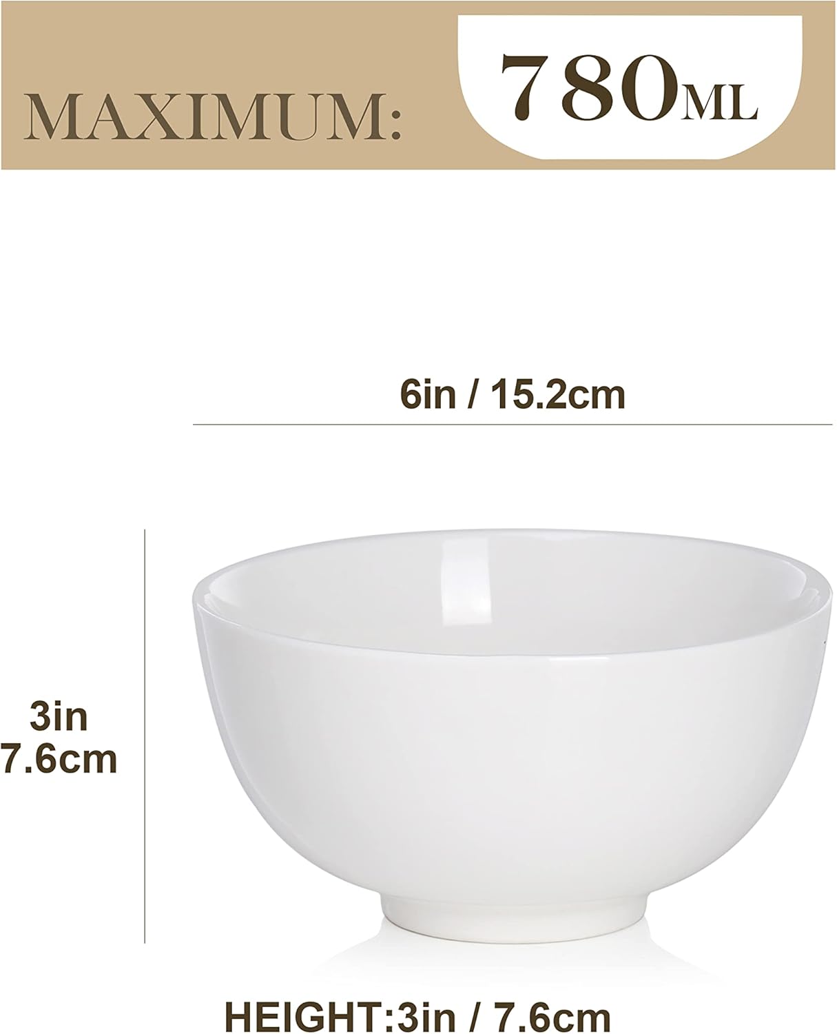 MALACASA 4 részes krémfehér porcelán tálkészlet 750ml - müzli, leves, saláta, ramen - Image 2