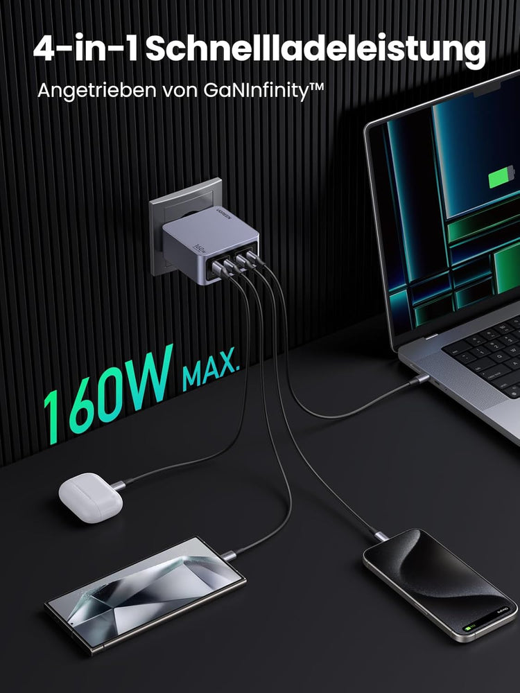 UGREEN Nexode Pro 160W GaN USB-C gyorstöltő 4 porttal MacBook, iPhone, Galaxy készülékekhez - Image 2