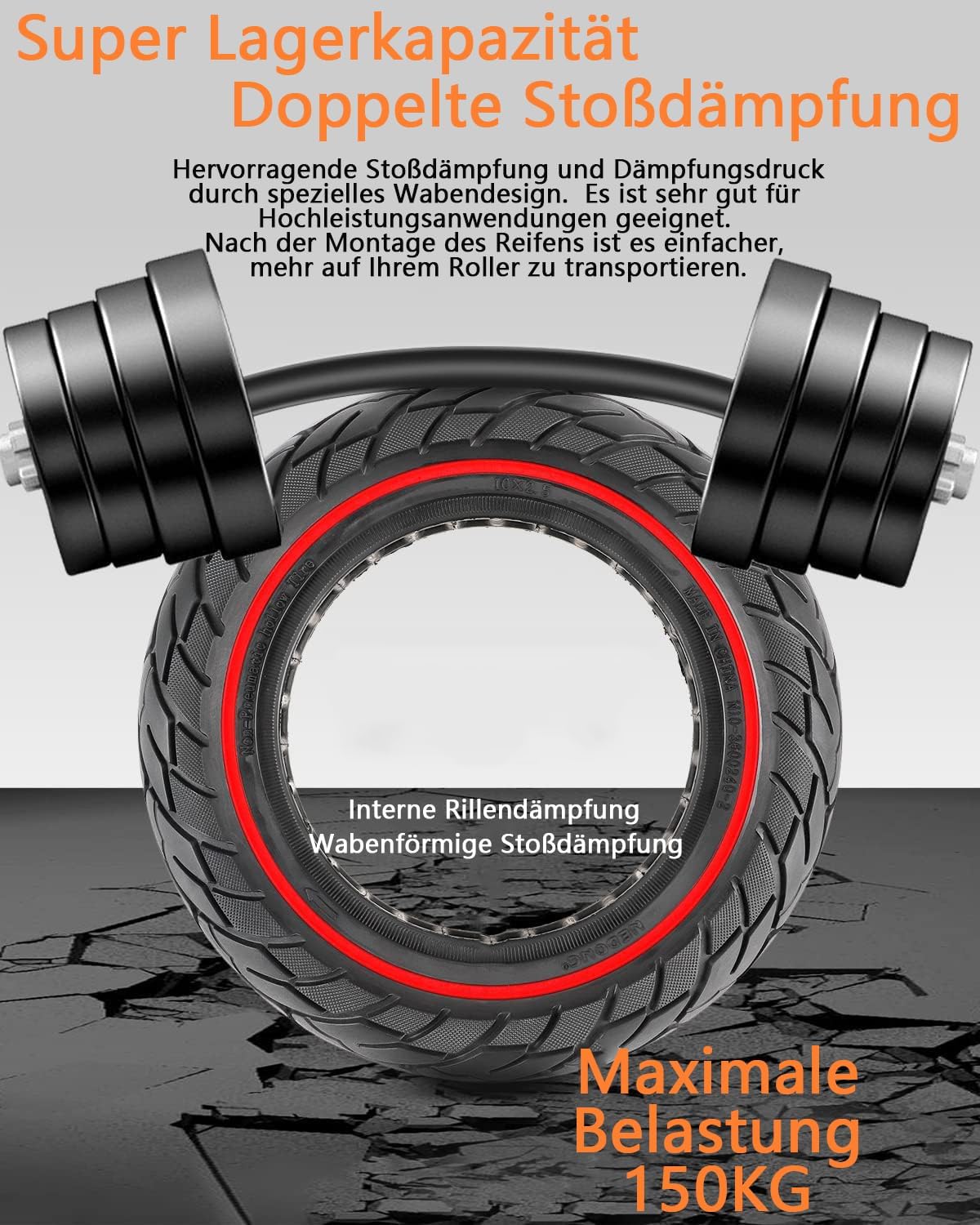 Segway Ninebot Max G30 tömör kerék, piros csíkos, csúszásgátló, defektmentes (2 db) - Image 4