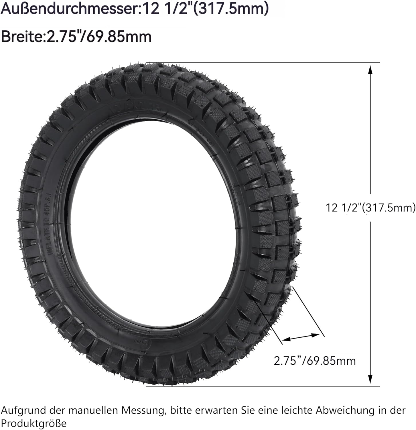 Nehéz terhelésű, bordázott 12,5x2,75 (12-1/2x2,75) gumiabroncs és belső tömlő készlet - hajlított tr87 kormányszár Razor MX125, MX350, MX400, Dirt Rocket X-560 robogó, mini pocket bike csere... - Image 2