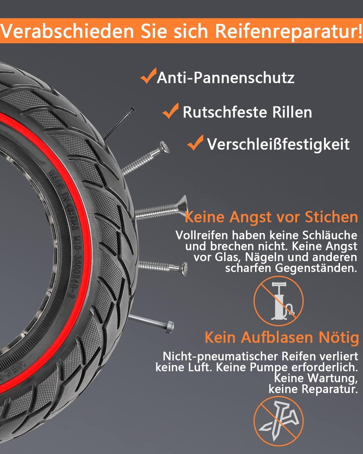 Segway Ninebot Max G30 tömör kerék, piros csíkos, csúszásgátló, defektmentes (2 db) - Image 3