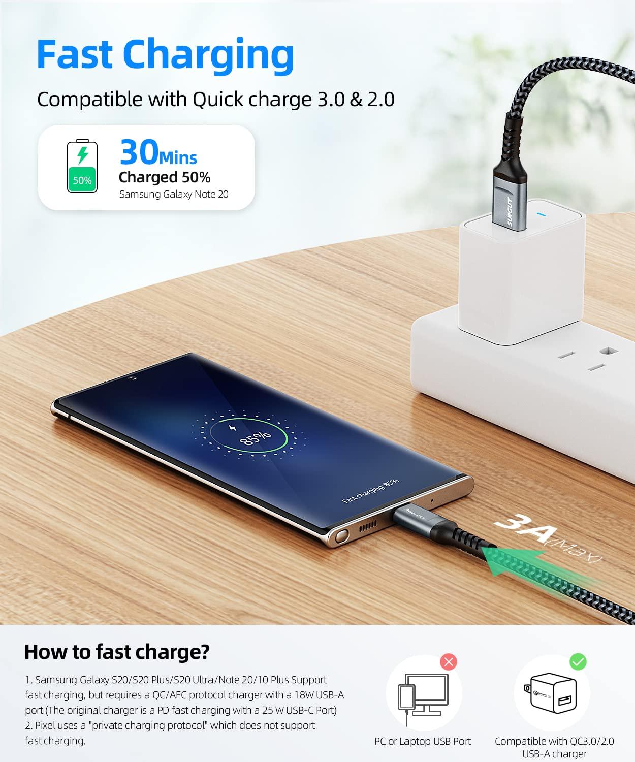 SUNGUY USB 3.0 - USB C Gyorstöltő Kábel, 0.3m, 5Gbps, Kompatibilis Több Eszközzel - Open Box - Outlet24