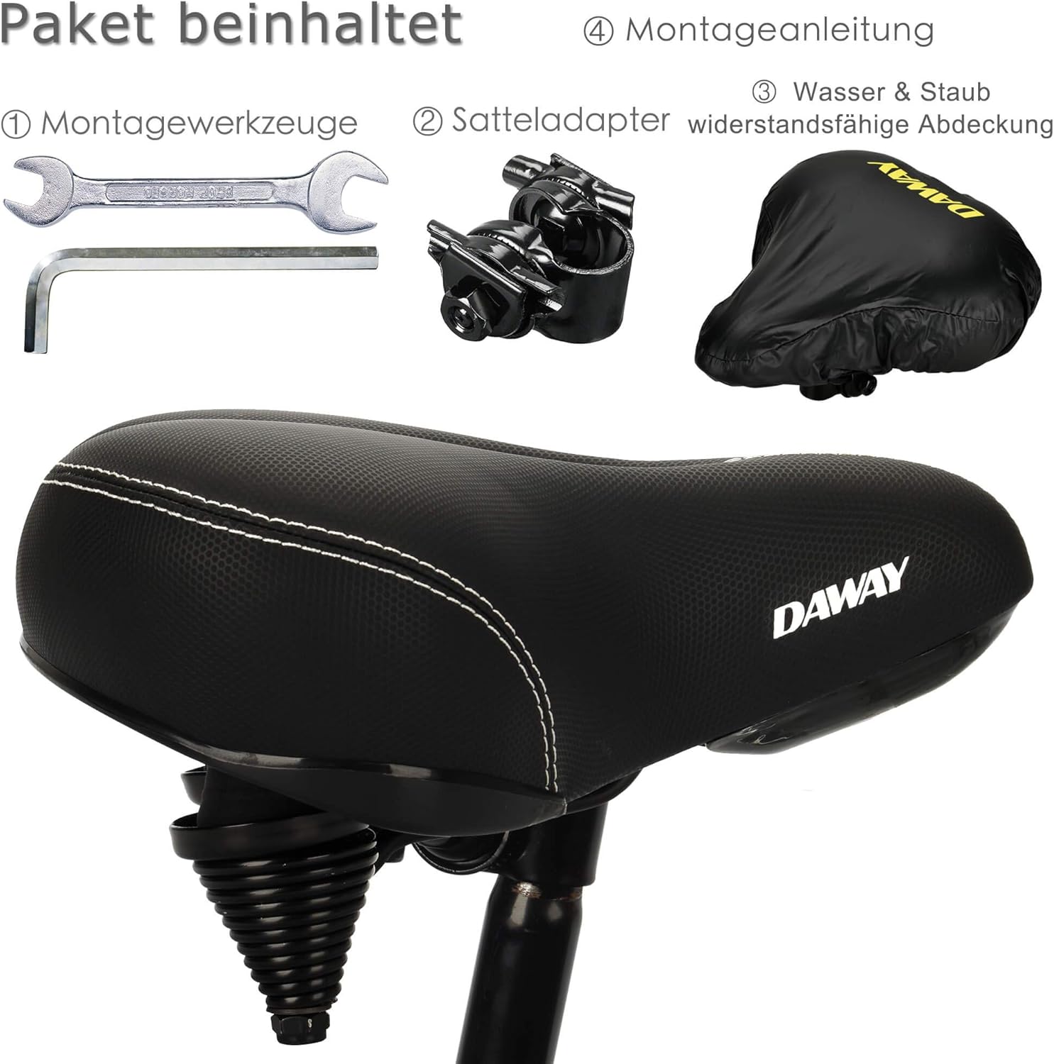 DAWAY C30 Extra Széles Kényelmes Kerékpárülés - Univerzális, Párnázott MTB és E-bike Nyereg - Image 6