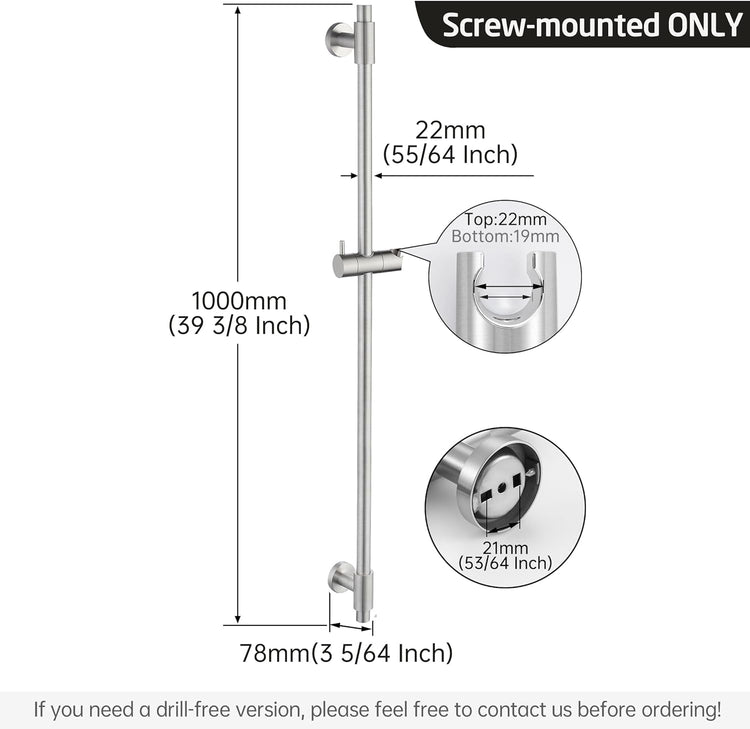 KES 100 cm-es állítható rozsdamentes acél zuhanyrúd fali tartóval, szálcsiszolt - Image 5