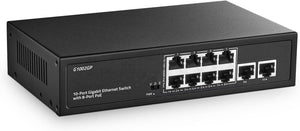 10 Portos Gigabit PoE Switch - 8 PoE+ Port, 120W, Ventilátor Nélküli - Image 1