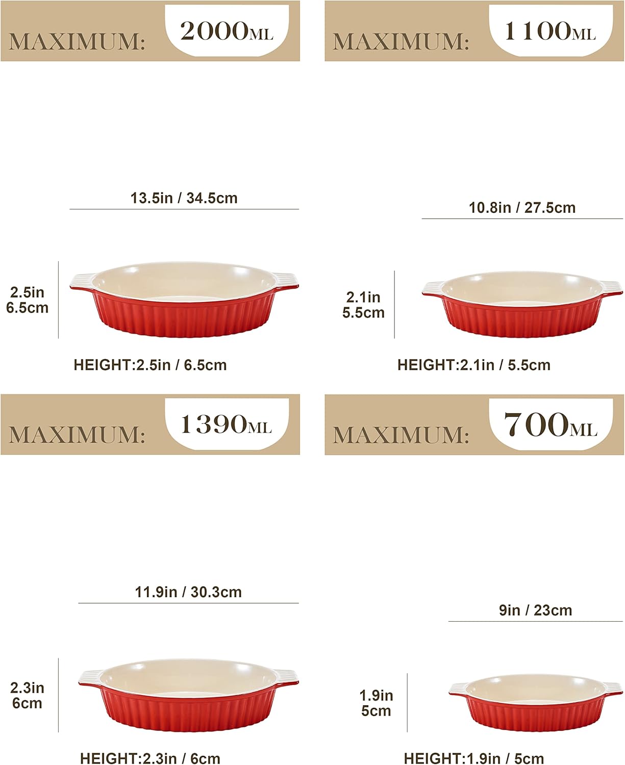 MALACASA 4 részes piros kerámia sütőforma szett lasagne és tiramisu készítéséhez - Image 3