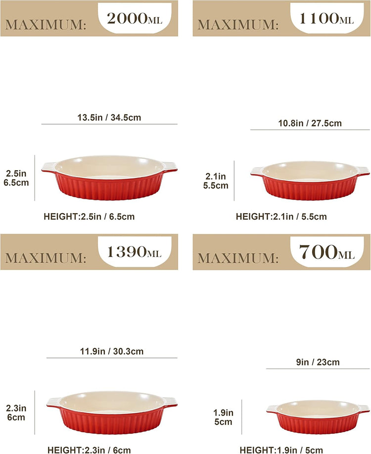 MALACASA 4 részes piros kerámia sütőforma szett lasagne és tiramisu készítéséhez - Image 3