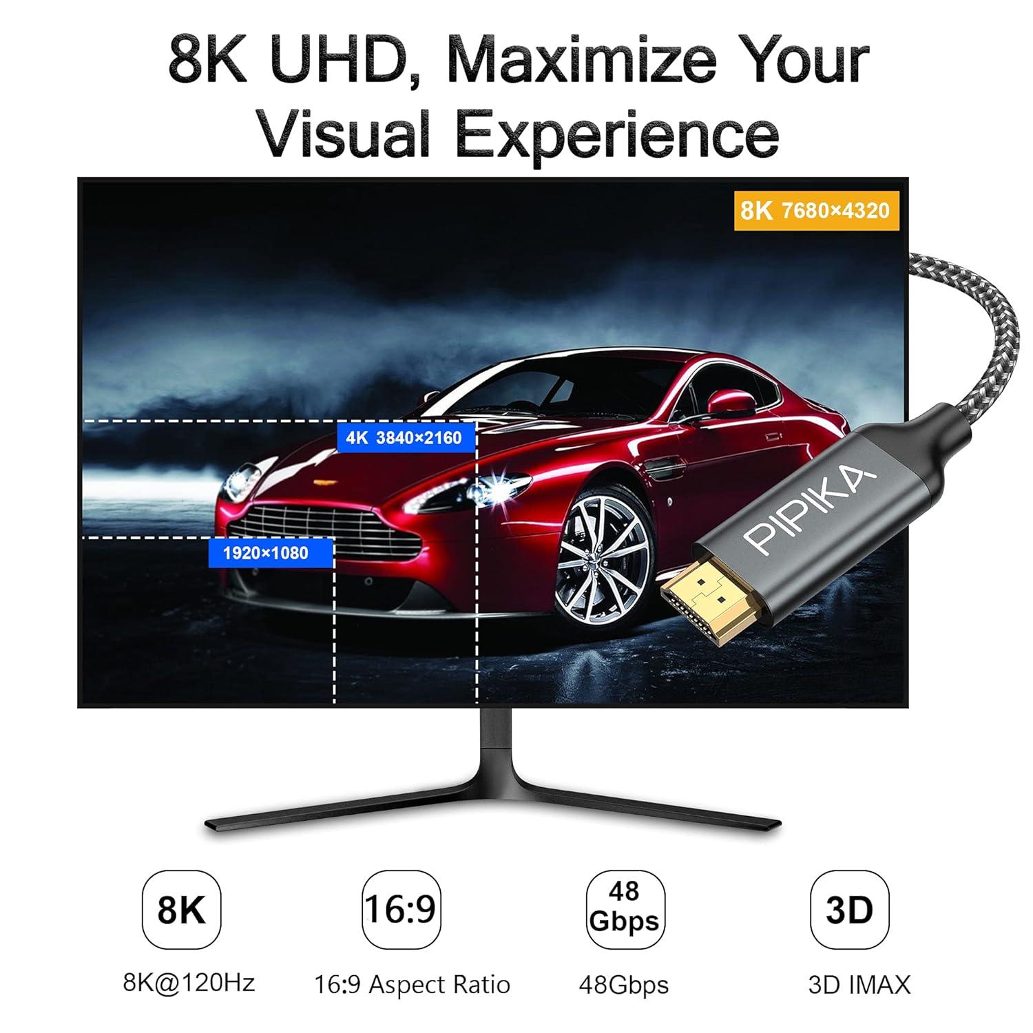 PIPIKA 1 méteres fonott ultra gyors HDMI kábel (8K @ 60Hz, 4K @ 120Hz) - Outlet24