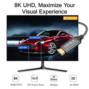 PIPIKA 1 méteres fonott ultra gyors HDMI kábel (8K @ 60Hz, 4K @ 120Hz) - Outlet24