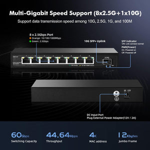 YuLinca 8 portos 2.5G hálózati switch 10G SFP-vel, ventilátor nélküli - Image 3