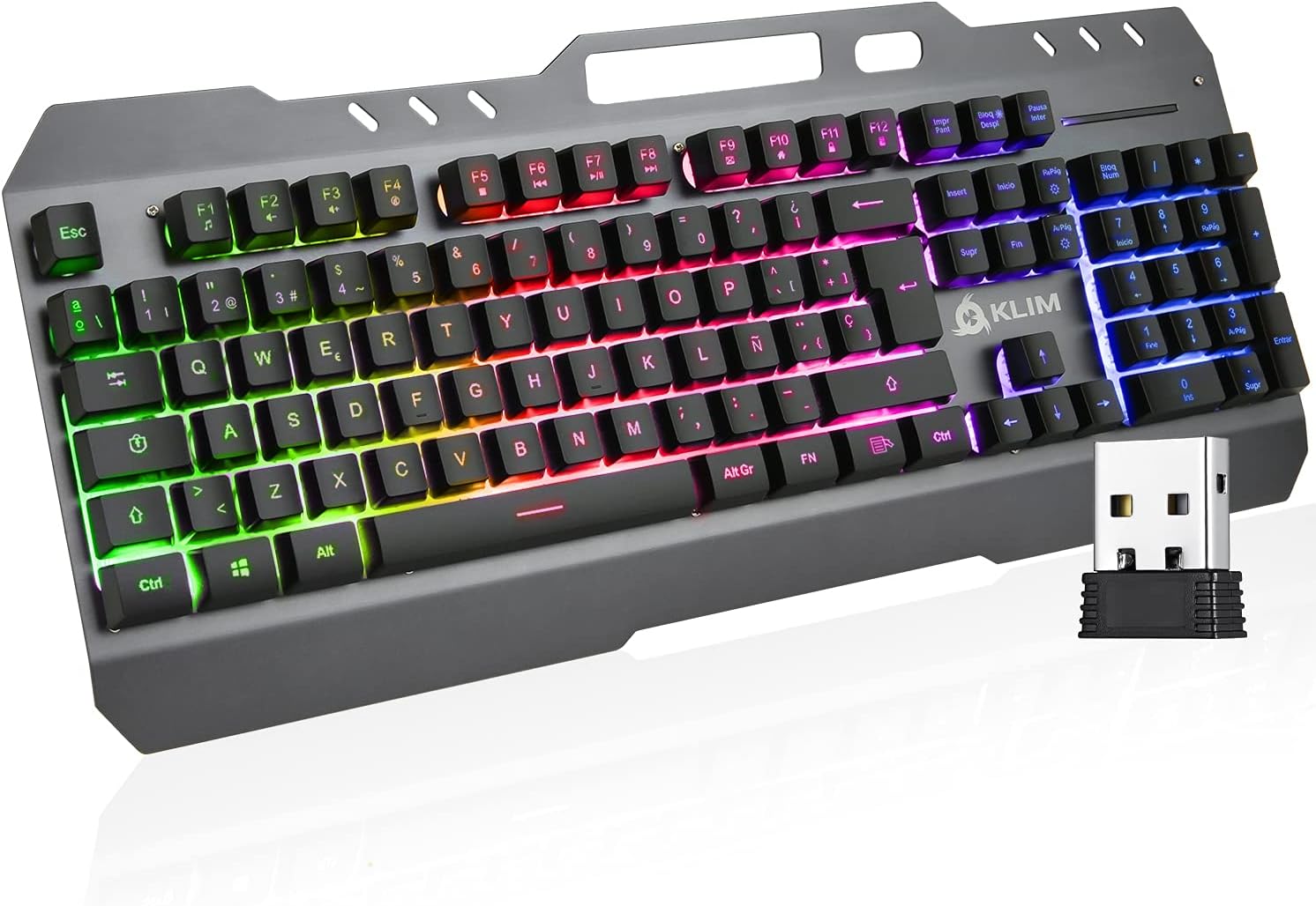 KLIM Lightning Vezeték Nélküli Spanyol Gamer Billentyűzet - Fém Váz, Mechanikus Érzés, RGB - Image 1