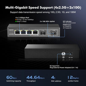 YuLinca 4 portos 2.5G hálózati switch 10G SFP-vel, ventilátor nélküli fém asztali Ethernet switch - Image 3