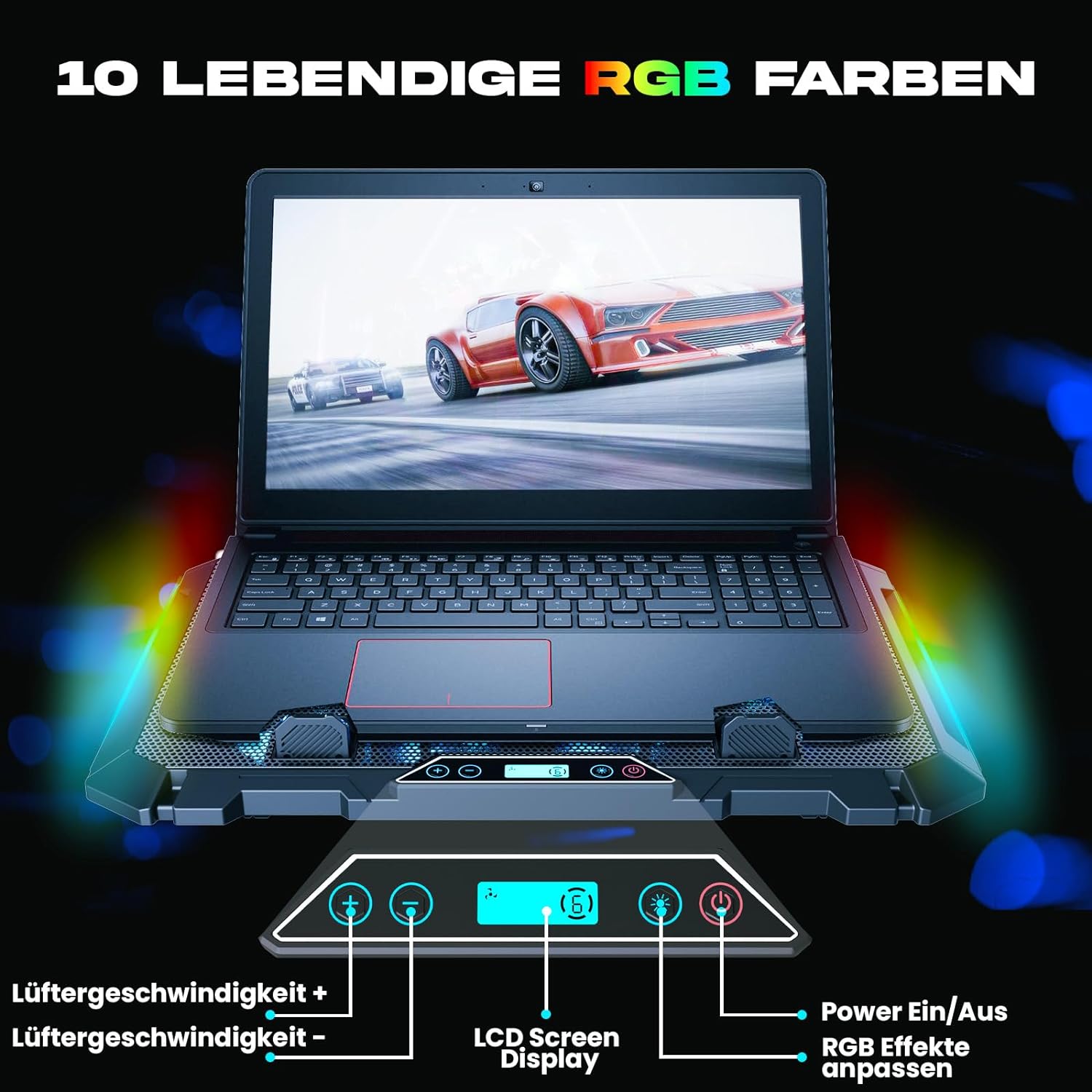 KLIM V8 RGB Gamer Laptop Hűtő - 8 Ventilátor, 17"-ig, 2 USB Port, 2024-es Modell - Image 4