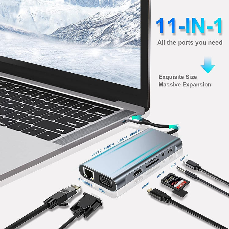 11 az 1-ben USB-C Hub MacBookhoz: 4K HDMI, VGA, Ethernet, Kártyaolvasó - Image 2