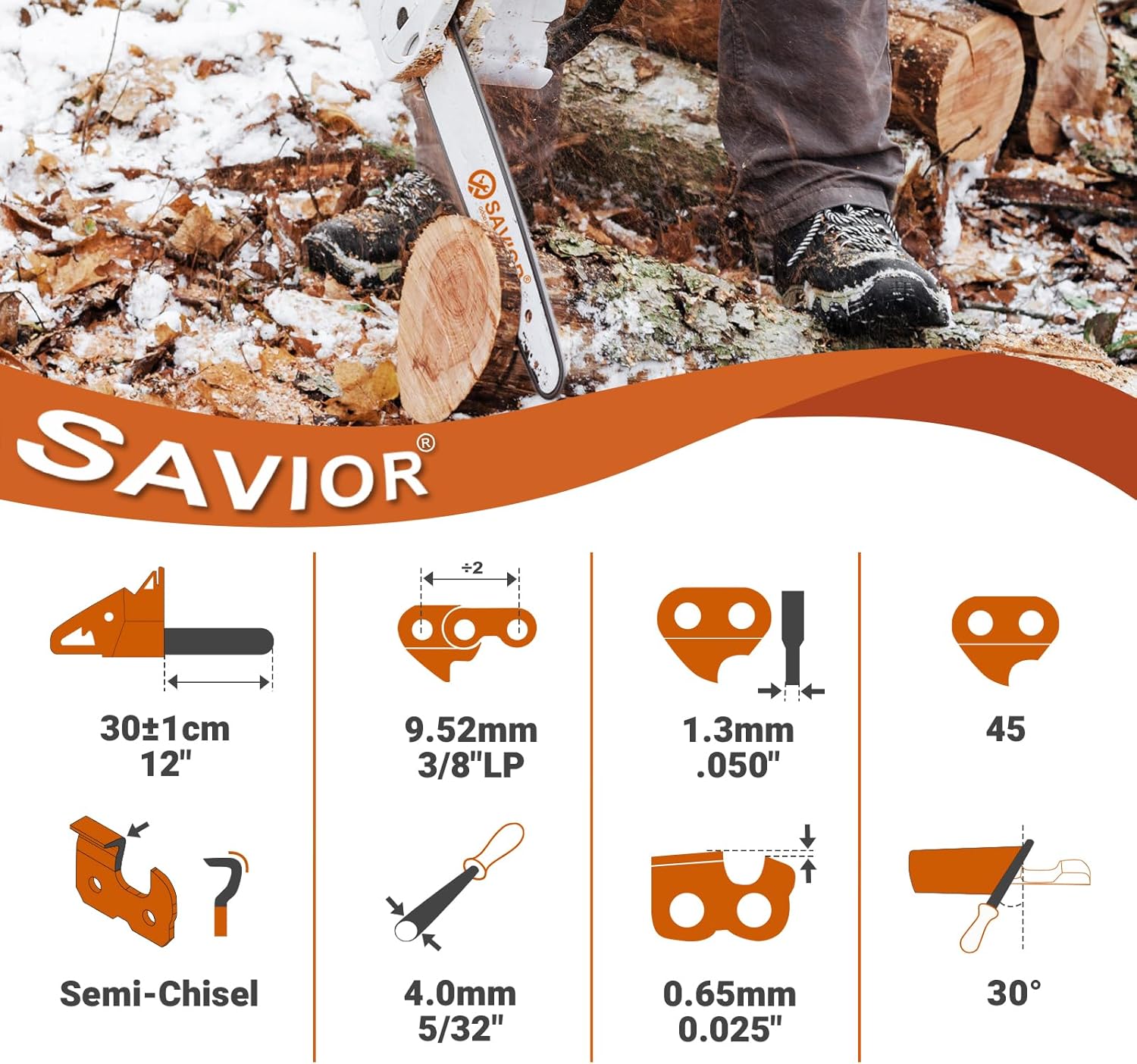 Savior 3 db láncfűrész lánc 30 cm-es, 3/8"LP, Husqvarna és más márkákhoz - Image 2