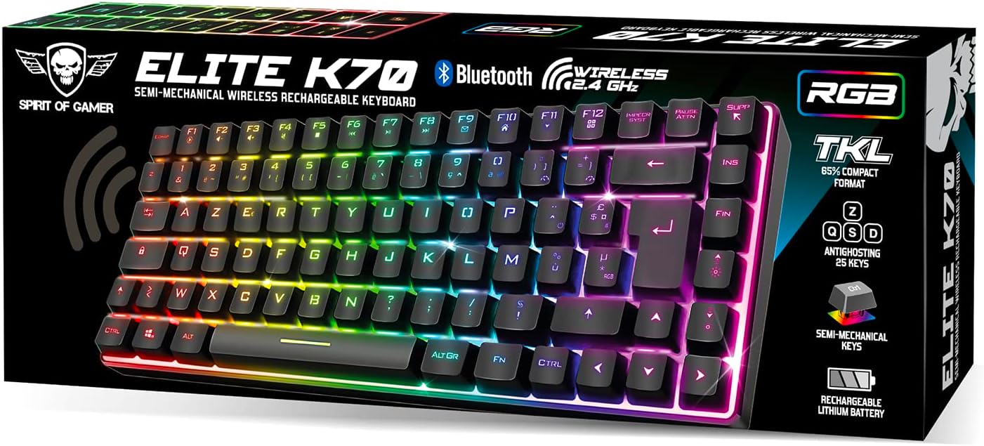 Spirit of Gamer vezeték nélküli Bluetooth TKL gamer billentyűzet, spanyol QWERTY, 65% kompakt - Image 9