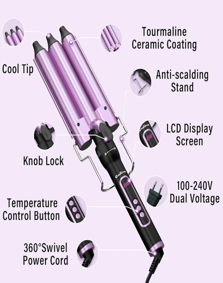 Professzionális 3 hengeres hajgöndörítő szett, állítható hőmérséklettel, hosszú és rövid hajra - Image 2