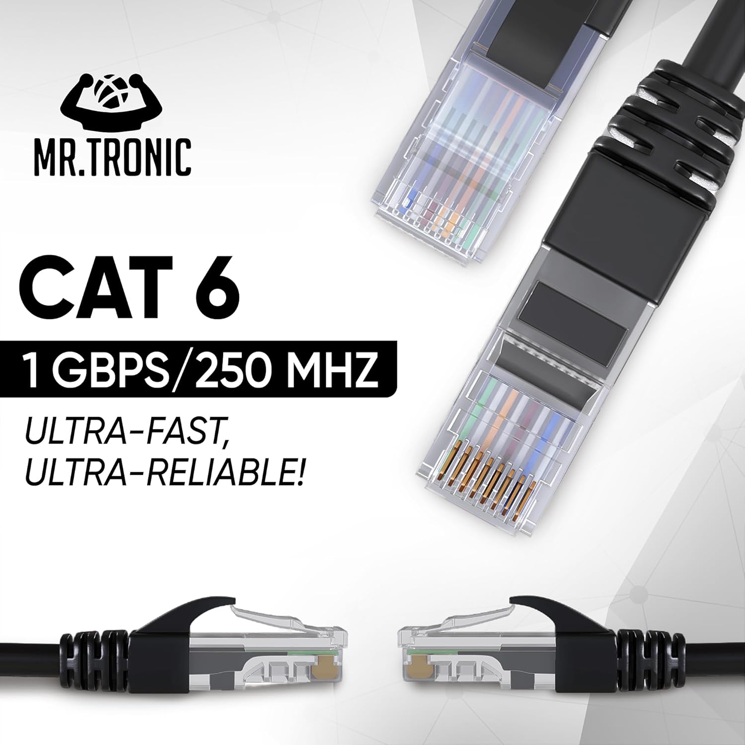 Mr. Tronic 30 méteres Cat6 UTP fekete Ethernet kábel, RJ45 csatlakozókkal - Image 3