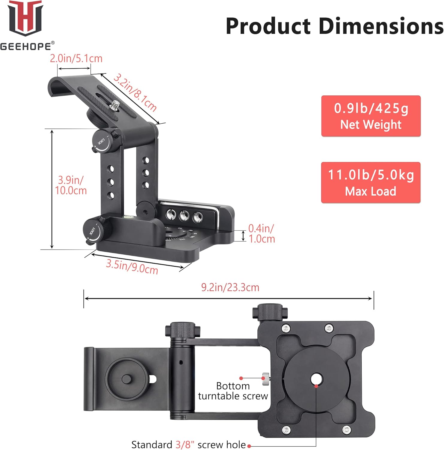 Geehope Z-Flex dönthető állványfej DSLR kamerákhoz és okostelefonokhoz - 5kg teherbírás - Image 2