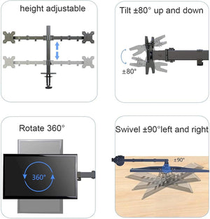 Kettős monitorkar 13-27" LCD/LED képernyőkhöz, 360° forgatható, VESA 75/100 - Image 2