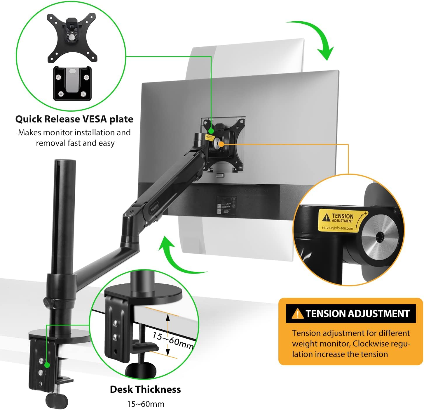 VIOZON gázrugós monitorállvány 17-32" képernyőhöz, laptop tálcával - Image 5