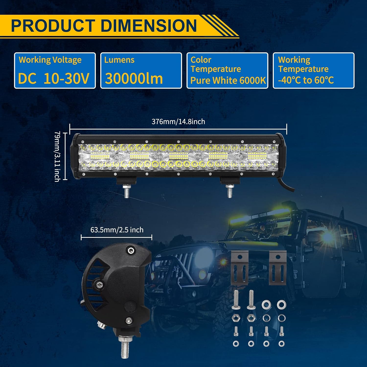 Willpower 38cm LED fényhíd + 2db munkalámpa, 12V/24V, terepjáróhoz, hajóhoz - Image 2