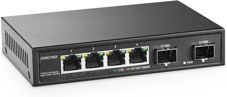 YuLinca 4 portos 2.5G hálózati switch 10G SFP-vel, ventilátor nélküli fém asztali Ethernet switch - Image 1