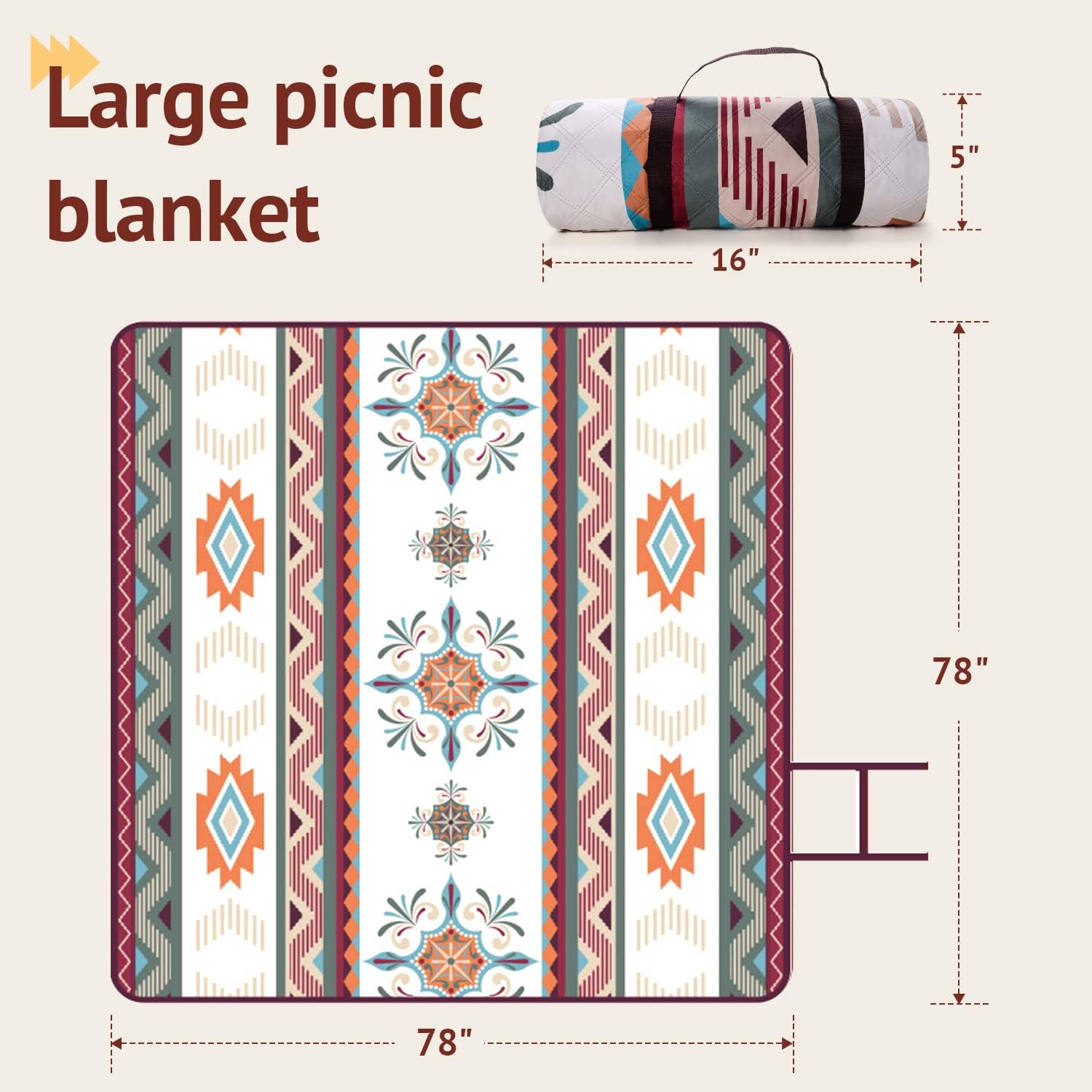 Larutan XXL Boho Strandpléd 200x200cm - Homokálló, Mosható Piknik Takaró - Exkluziv,színes mintával  - Image 3