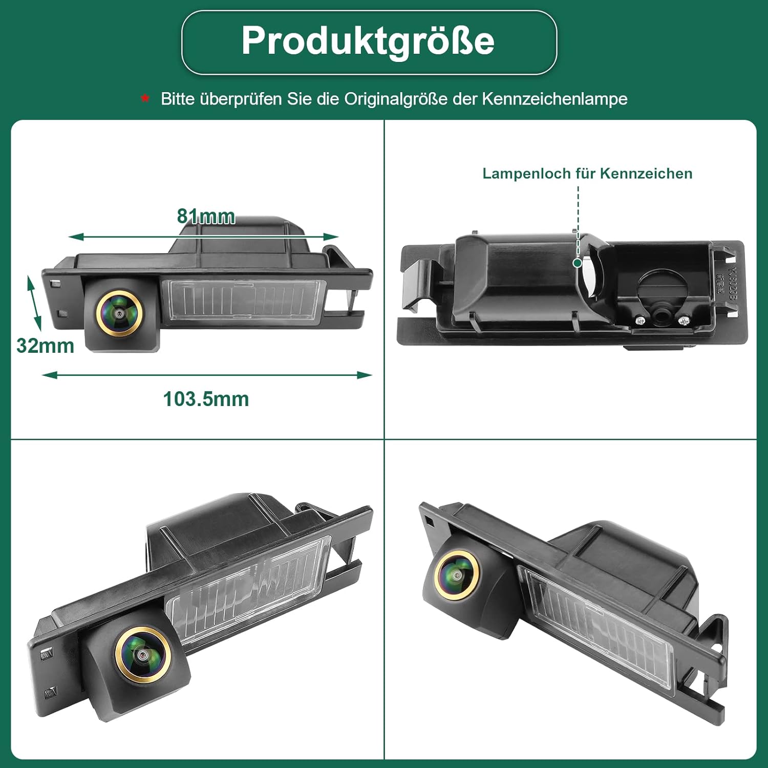 Opel Astra H, Zafira B, Corsa D, Vectra C, Insignia - GREENAUTO 720P AHD tolatókamera rendszámtábla-világítással - Image 6