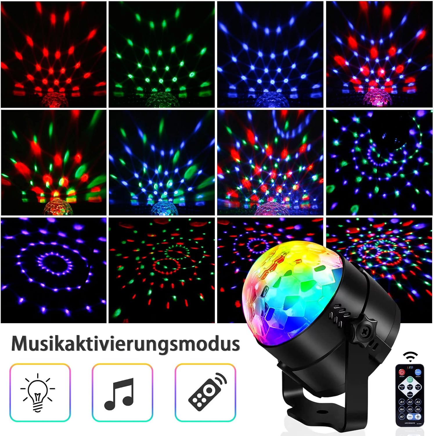 SEBRUANC LED Diszkógömb szett - Zenére mozgó, RGB fényjáték, távirányítóval (2 db) - Image 7